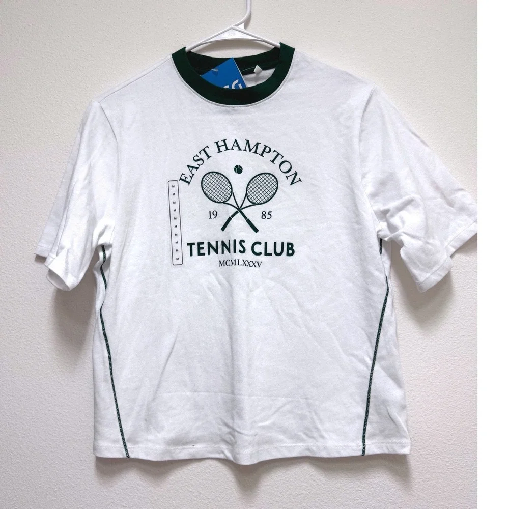 DSG Girls East Hampton Tennis Club Graphic Tee White Green Size M 10-12 NEW